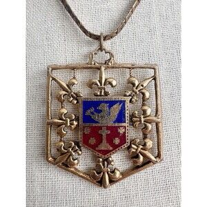 Vtg Via Crucis Via Lucis Blue Red Enamel Necklace Heraldic Catholic Coat Of Arms